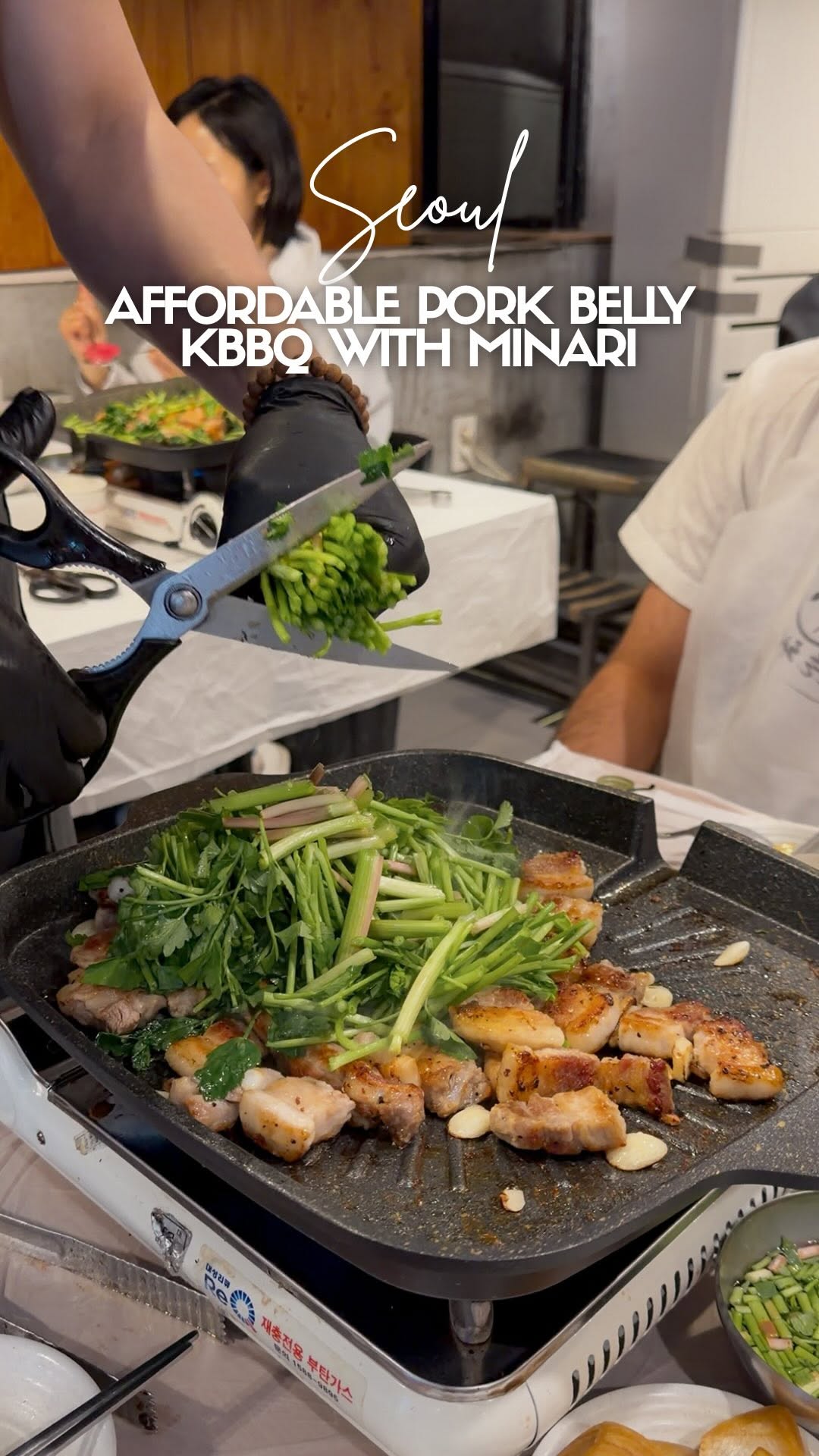 I love this KBBQ place because it’s simple and the staff were pretty entertaining!
This place only served pork belly (so no beef or any other type of pork). As a matter of fact, I believe there are actually only four things on the whole menu.
What we got was the pork belly with minari (₩17,000 or $12 USD) and the minari pancake (₩9,000 or $6 USD).
Each serving could probably serve 2-3 people depending how hungry you are.
If you like to drink, beer and soju is only ₩4500 or $3 USD. Let me tell you that my mind was blown! Coming from Los Angeles, a bottle of soju will run you $18 USD now!!!
I love that Seoul is so affordable. I don’t want to leave 😩
📍Pul Pig (or The Grazing Pig)
South Korea, Seoul, Mapo-gu, Donggyo-ro 32-gil, 7 1층
#seouleats #seoulbbq #kbbq #porkbellybbq #seoulfood